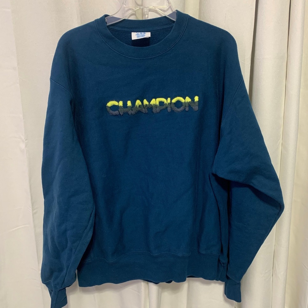 Champion Reverse Weave Sweatshirt Mens XL Blue Excellent Chenille Logo GF569